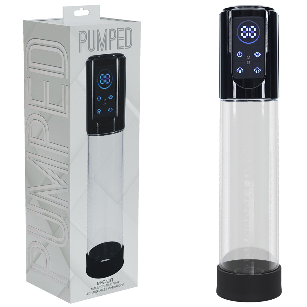 PUMPED MegaLift Automatic Penis Pump - Black - Black/Clear USB Rechargeable Auto Penis Pump Shots Toys